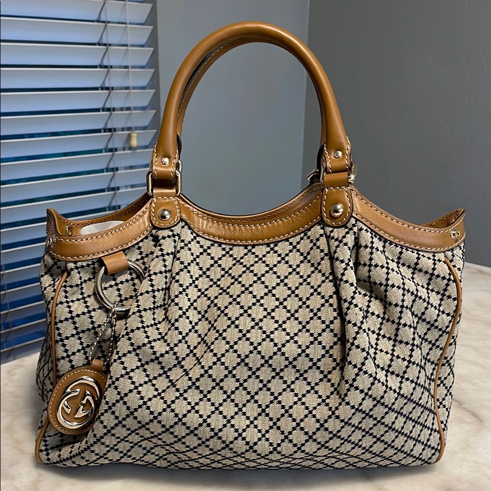 Gucci Diamante brown canvas Sukey hobo bag